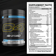 C4 Ultimate Shred bottle label closeup highlighting thermogenic blend
