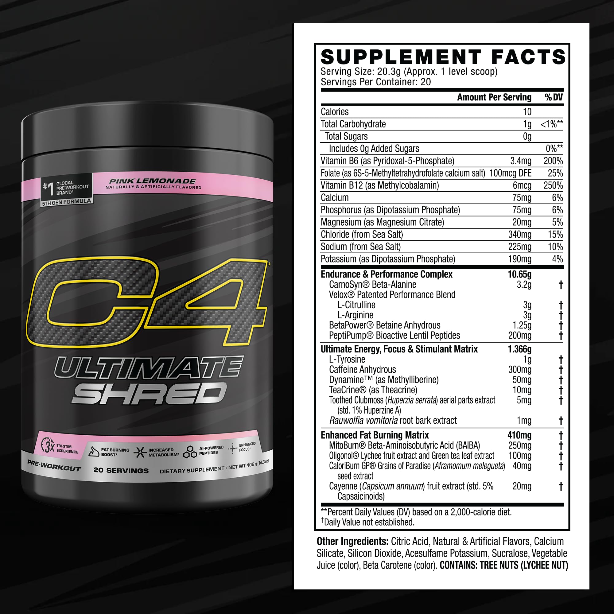 C4 Ultimate Shred cayenne fat-burn close-up emphasizes metabolism-supporting spice