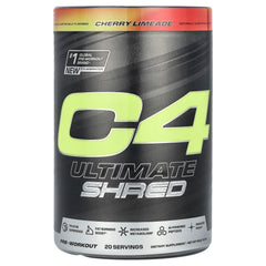 C4 Ultimate Shred tub front highlighting packaging for lean energy and focus.