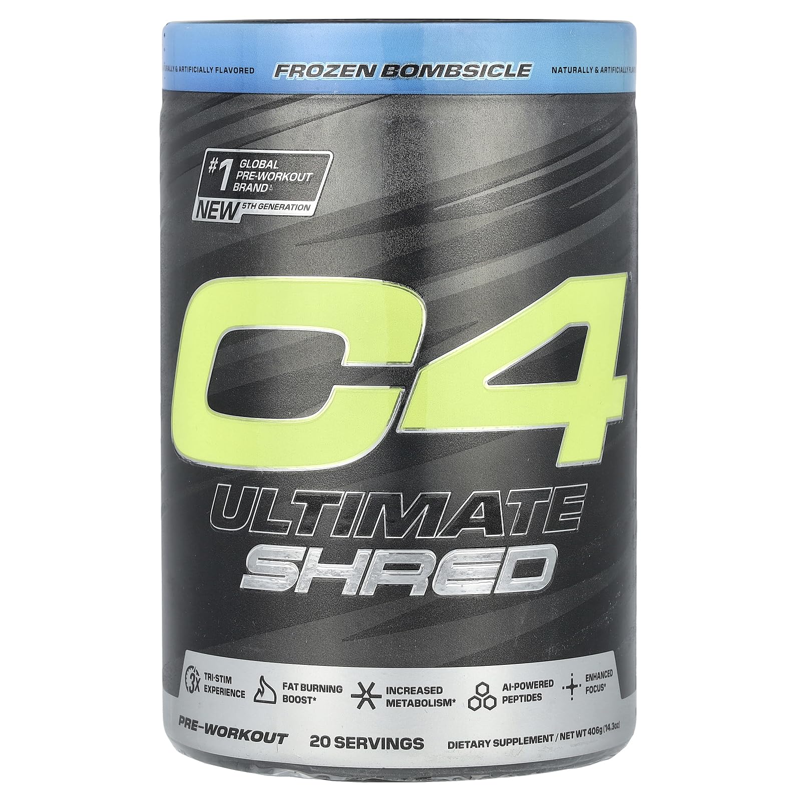 C4 Ultimate Shred tub in Frozen Bombsicle flavor ready for intense training sessions.