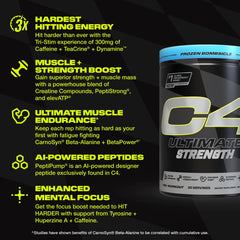 C4 label highlighting Creatine and Beta-Alanine for strength support