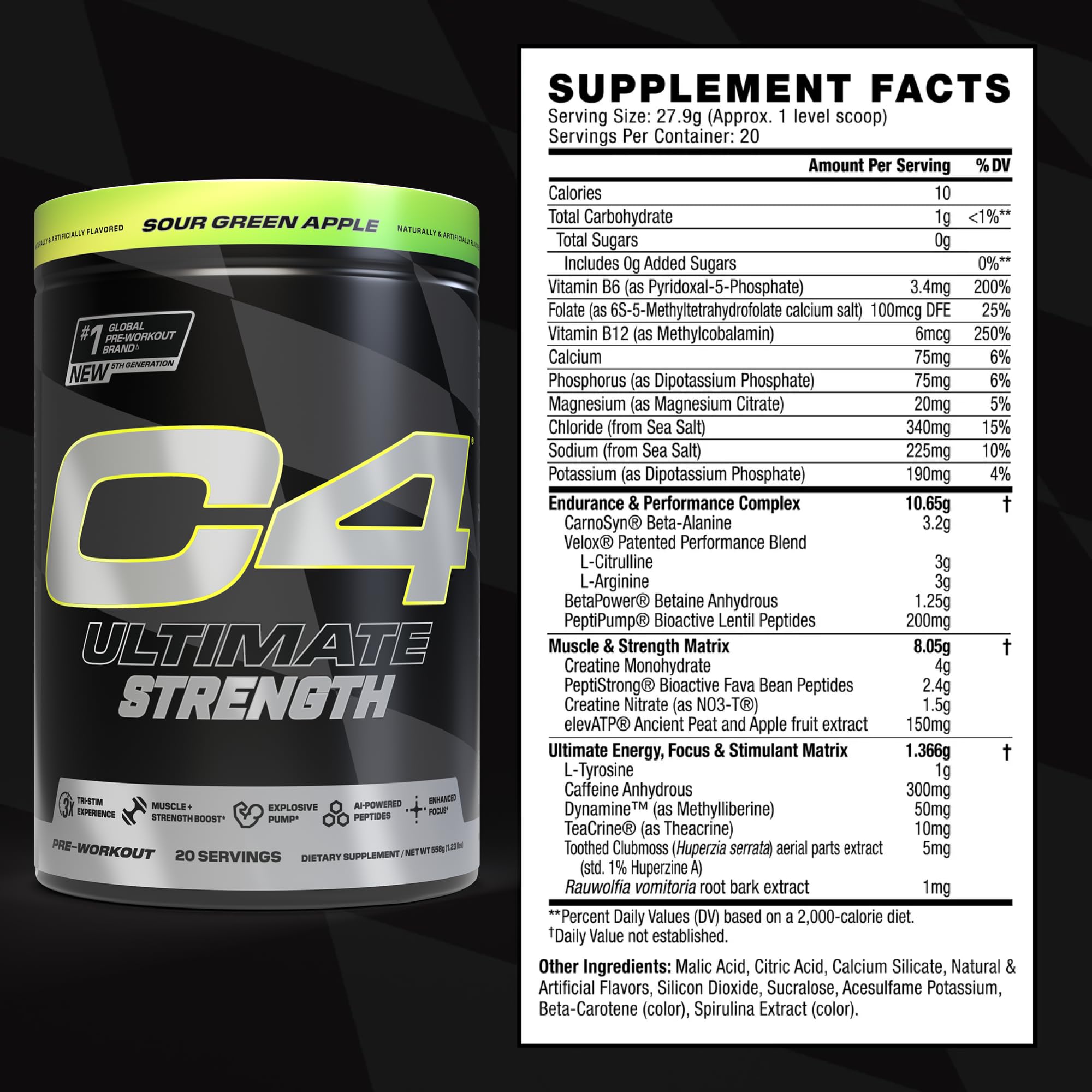 C4 Ultimate Strength powder being poured into a glass during a workout.
