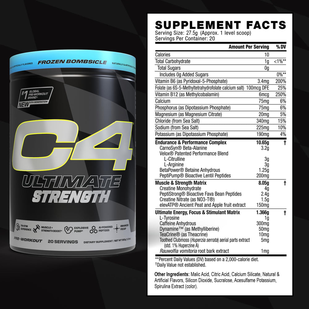 Close-up of C4 Ultimate Strength scoop dissolving in liquid for quick energy
