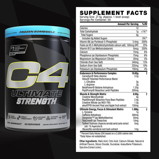 Close-up of C4 Ultimate Strength scoop dissolving in liquid for quick energy