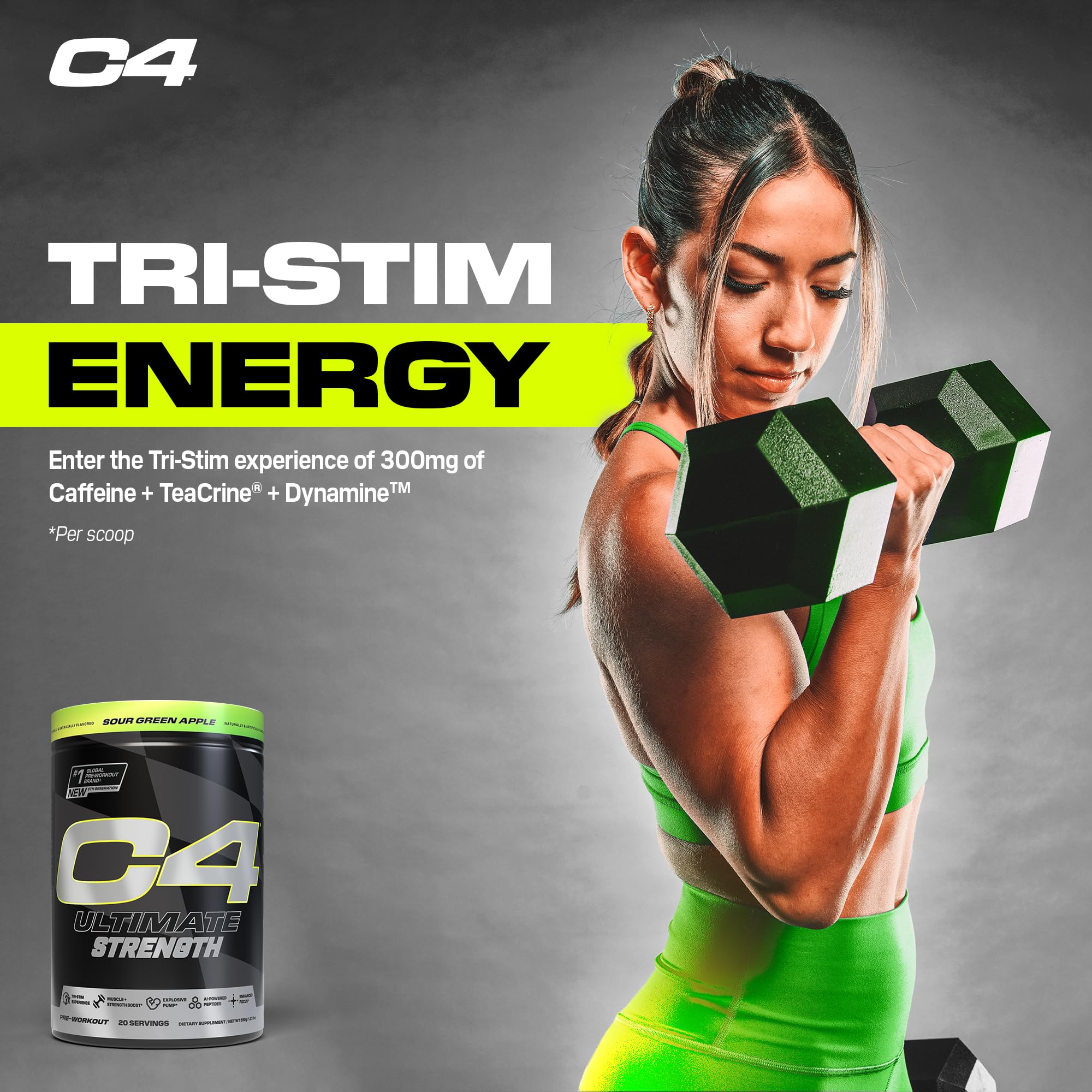C4 Ultimate Strength scoop of powder ready to mix.