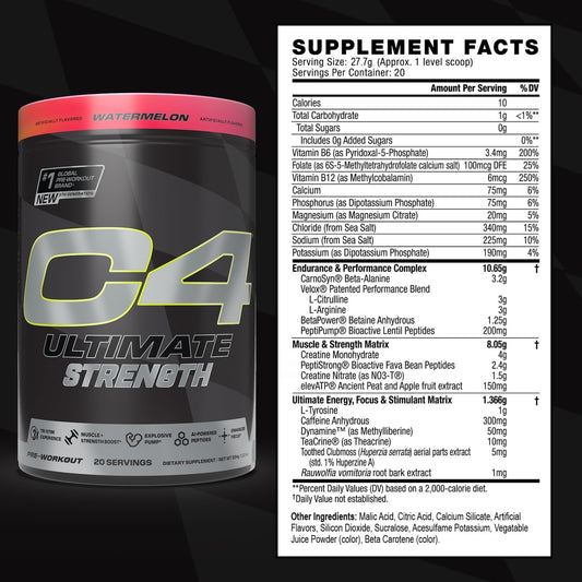 Close-up of the C4 Ultimate Strength tub showing powder texture and quality