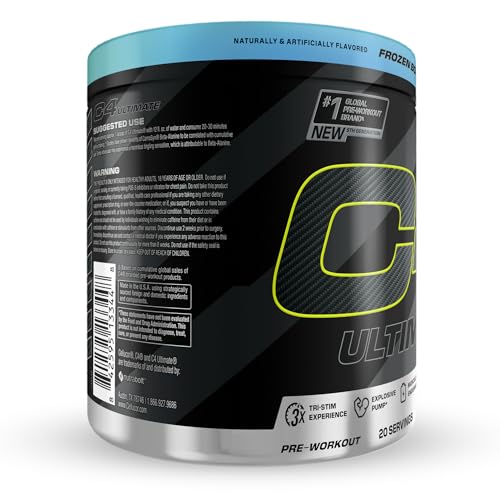 C4 Ultimate tri-stim energy label highlighting caffeine blend.