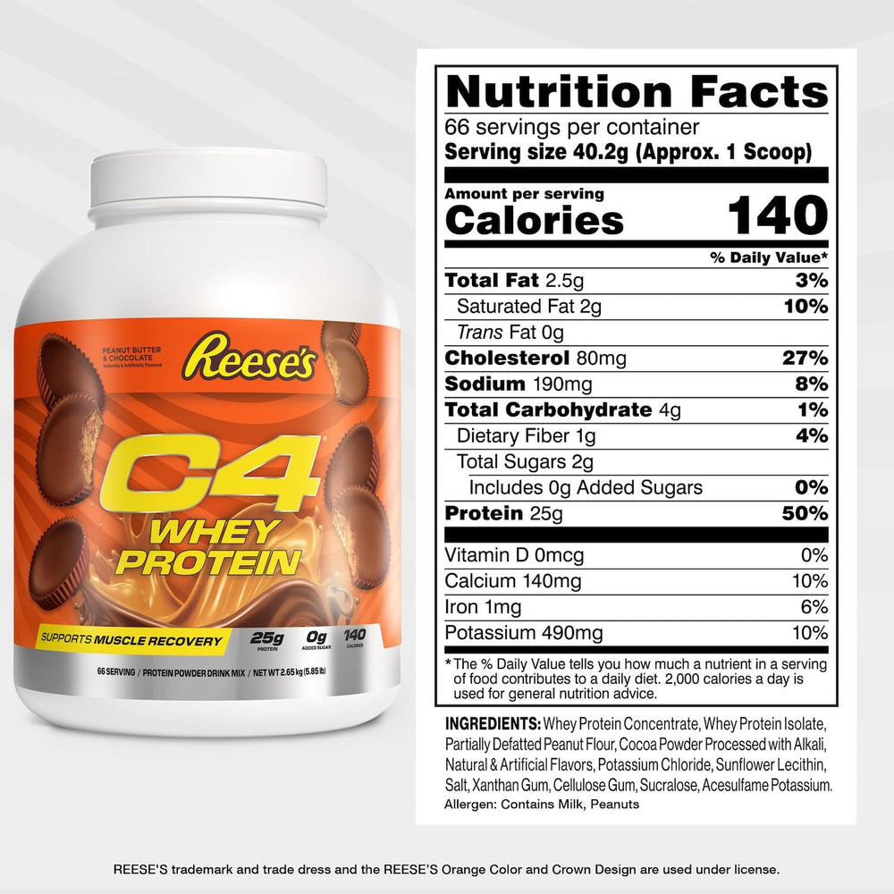 C4 Whey Protein Hershey's Milk Chocolate tub delivers flavorful protein for lean muscle support