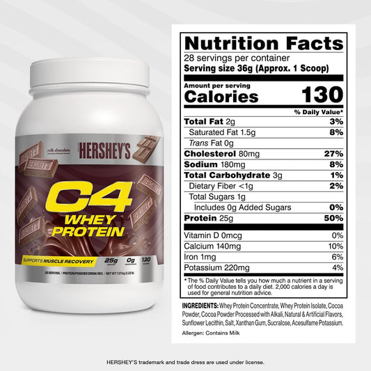 C4 Whey Protein Reese's Peanut Butter & Chocolate powder with indulgent flavor