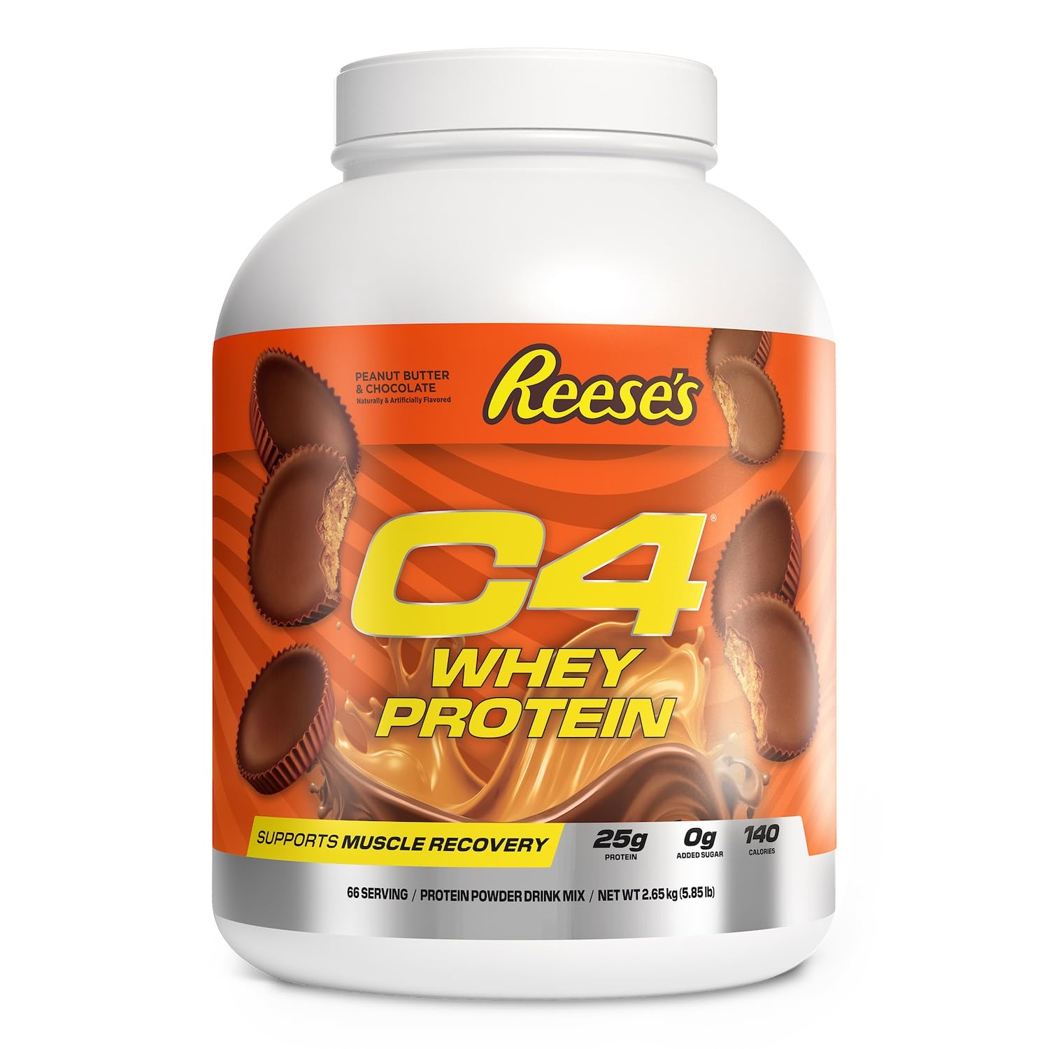 C4 Whey Protein Reese’s Peanut Butter & Chocolate tub for post-workout protein boost