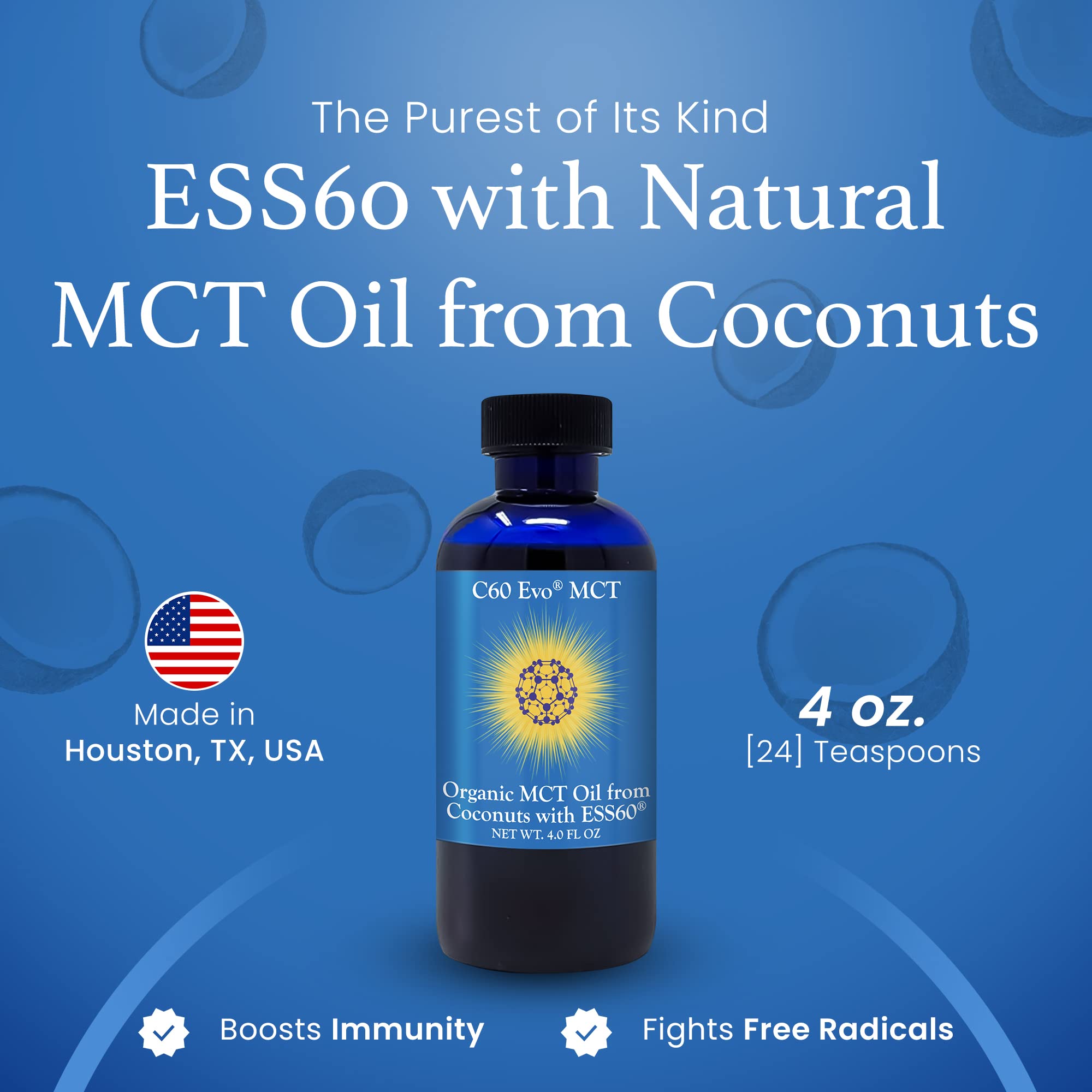 Close-up of the C60 Evo MCT oil label with ESS60 highlight