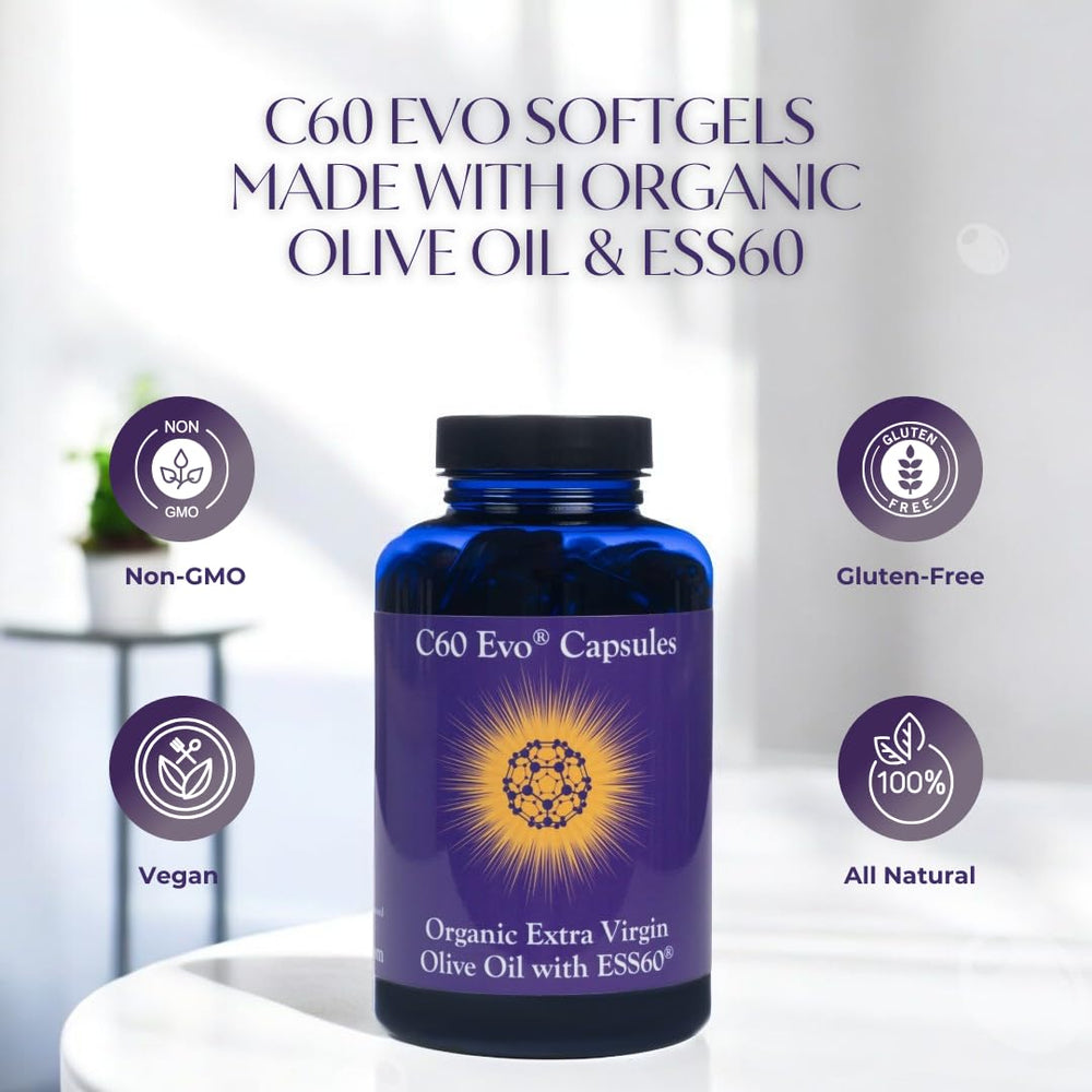 C60 Evo Pure ESS60 in organic olive oil for better absorption.