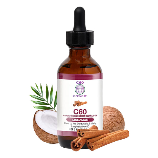 C60 Purple Power Cinnamon bottle front view, emphasizing purity and flavor