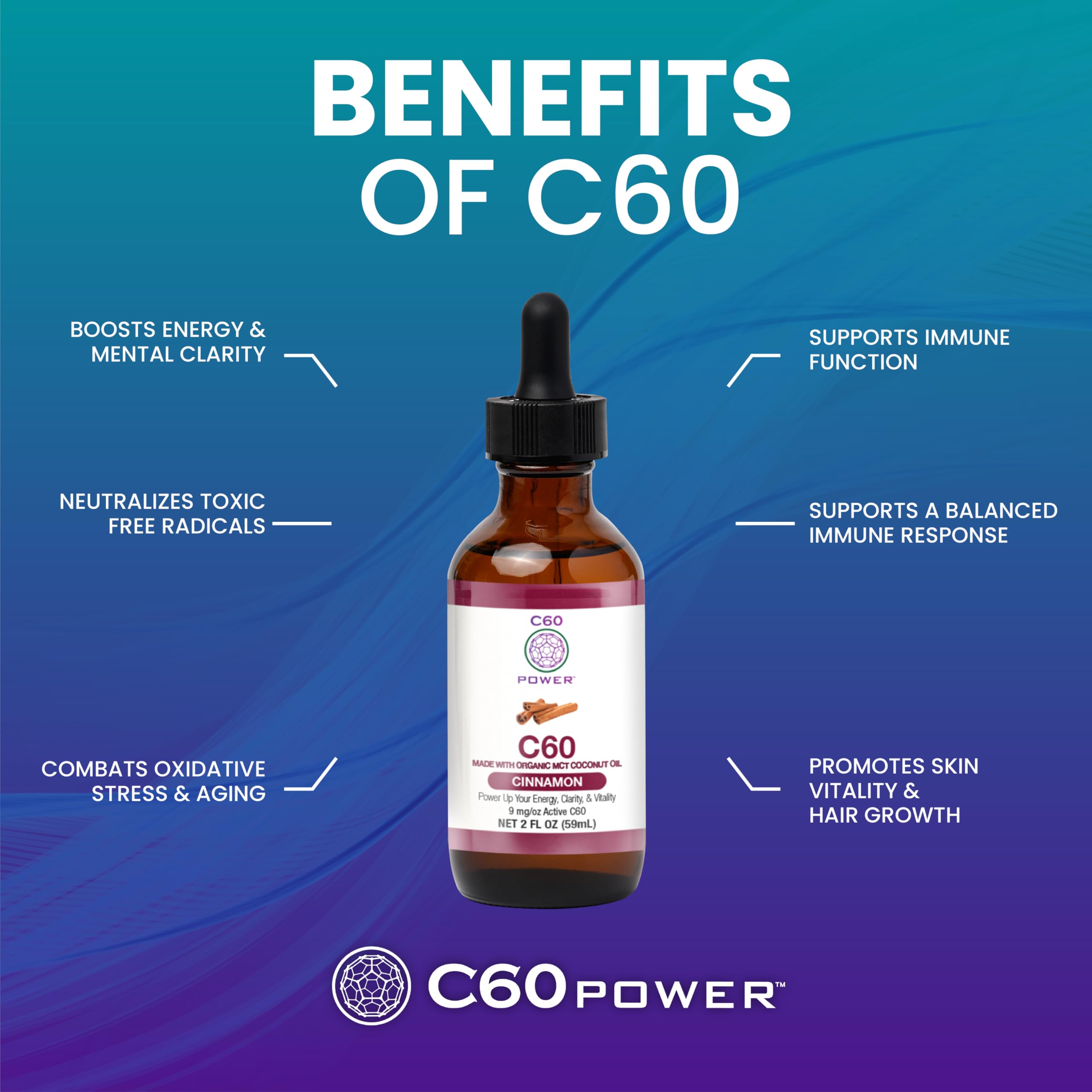Close-up of C60 Cinnamon label highlighting organic ingredients