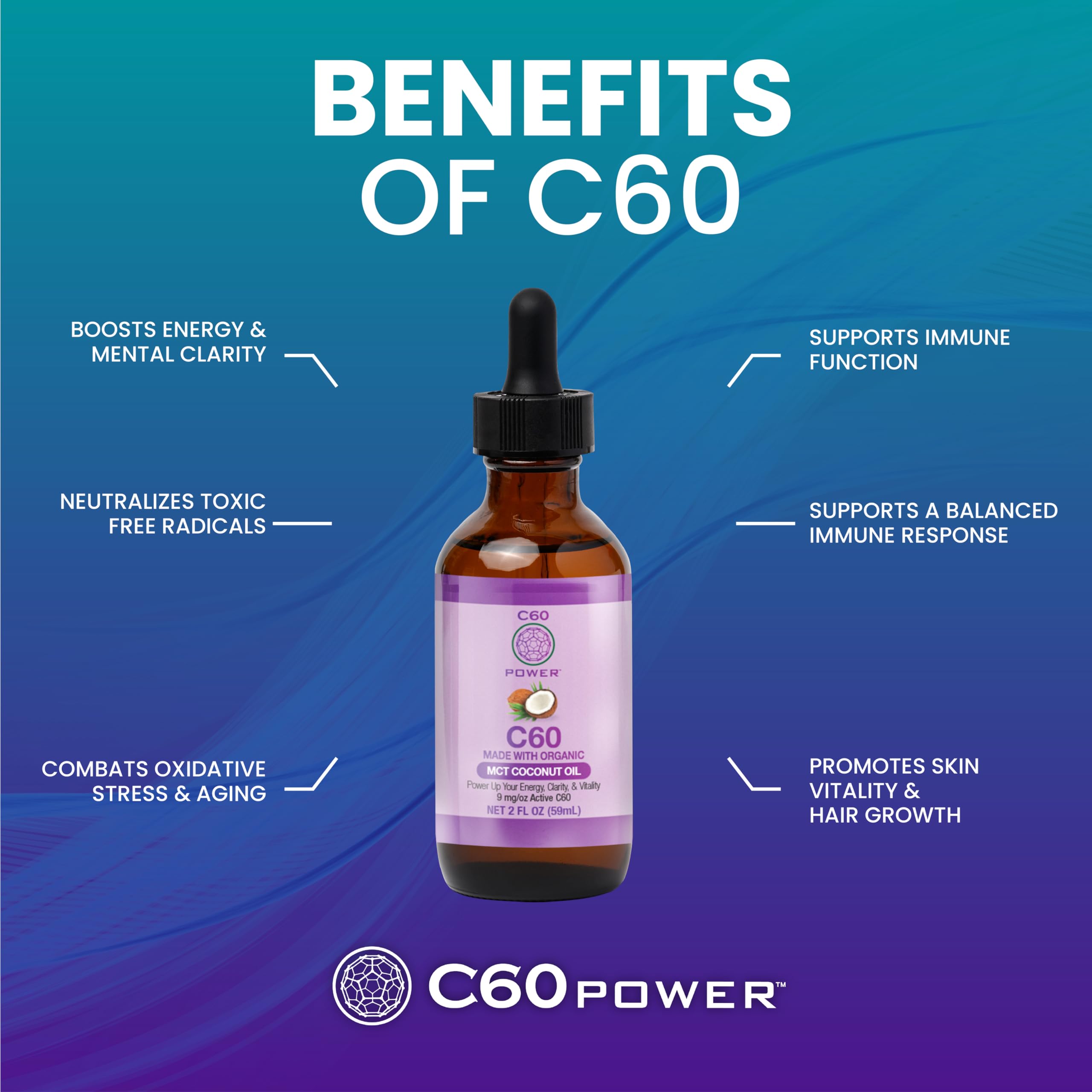 Pour-ready C60 Purple Power in MCT oil showing smooth texture and quick absorption.