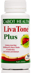 Cabot Health LivaTone Plus Turmeric bottle supports liver wellness in daily routine.