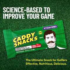 Caddy Snacks Chewy Cherry Almond bar on the golf course during play