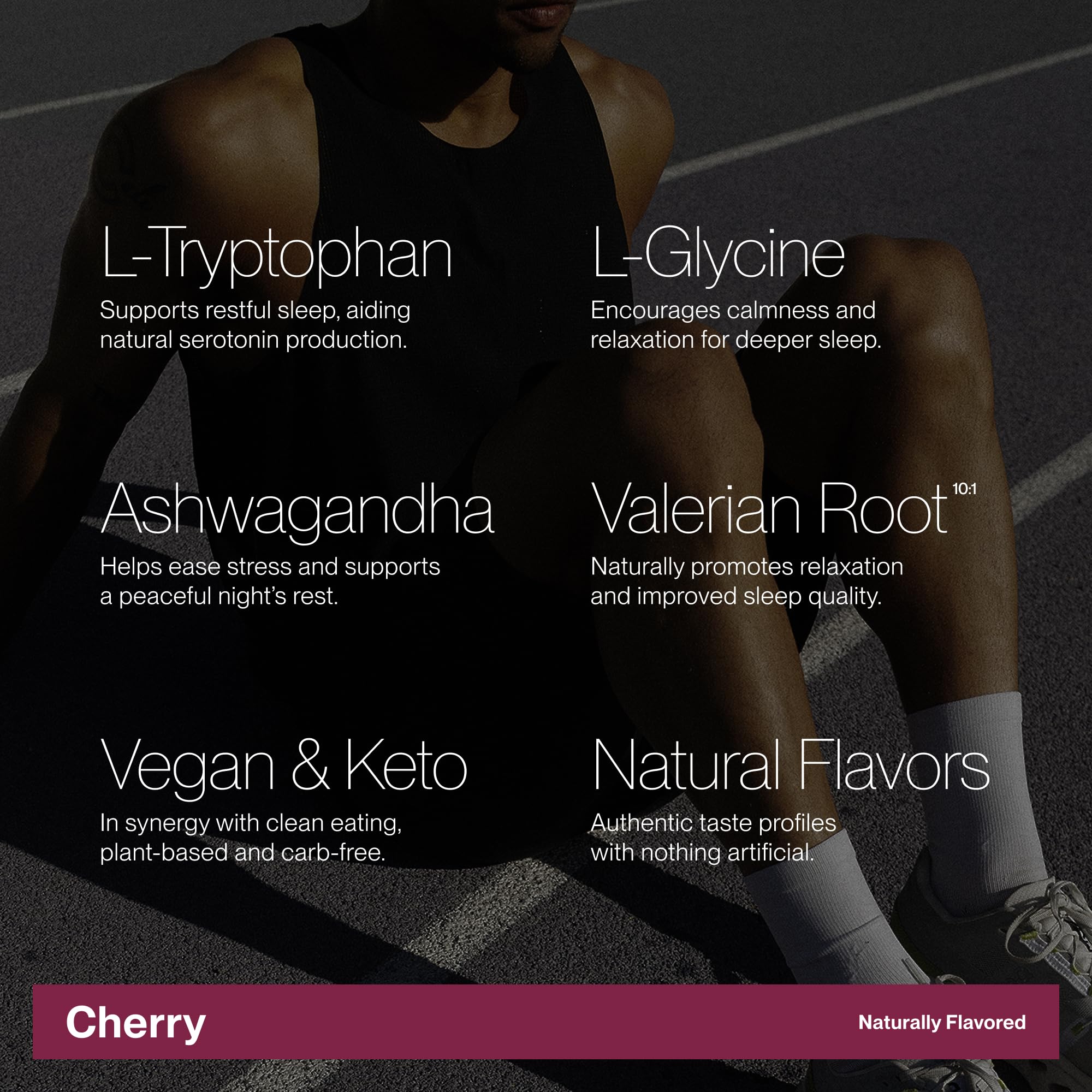 Cadence Recover Sleep Cherry dissolving in water reveals a refreshing bedtime drink