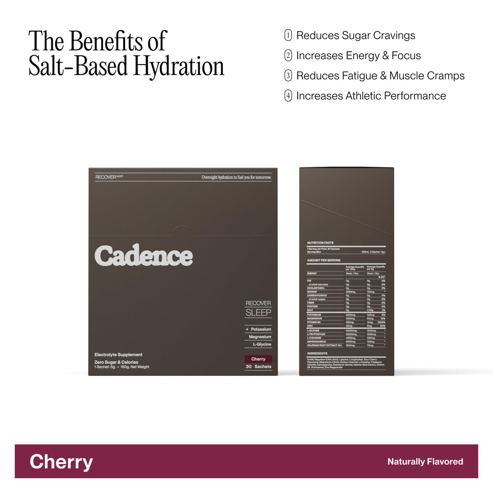 Cadence Recover Sleep Cherry ingredient list highlights natural, caffeine-free sleep support