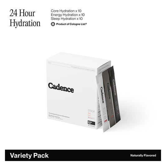 Cadence Sleep Hydration sachet featuring sleep-support blend for overnight hydration