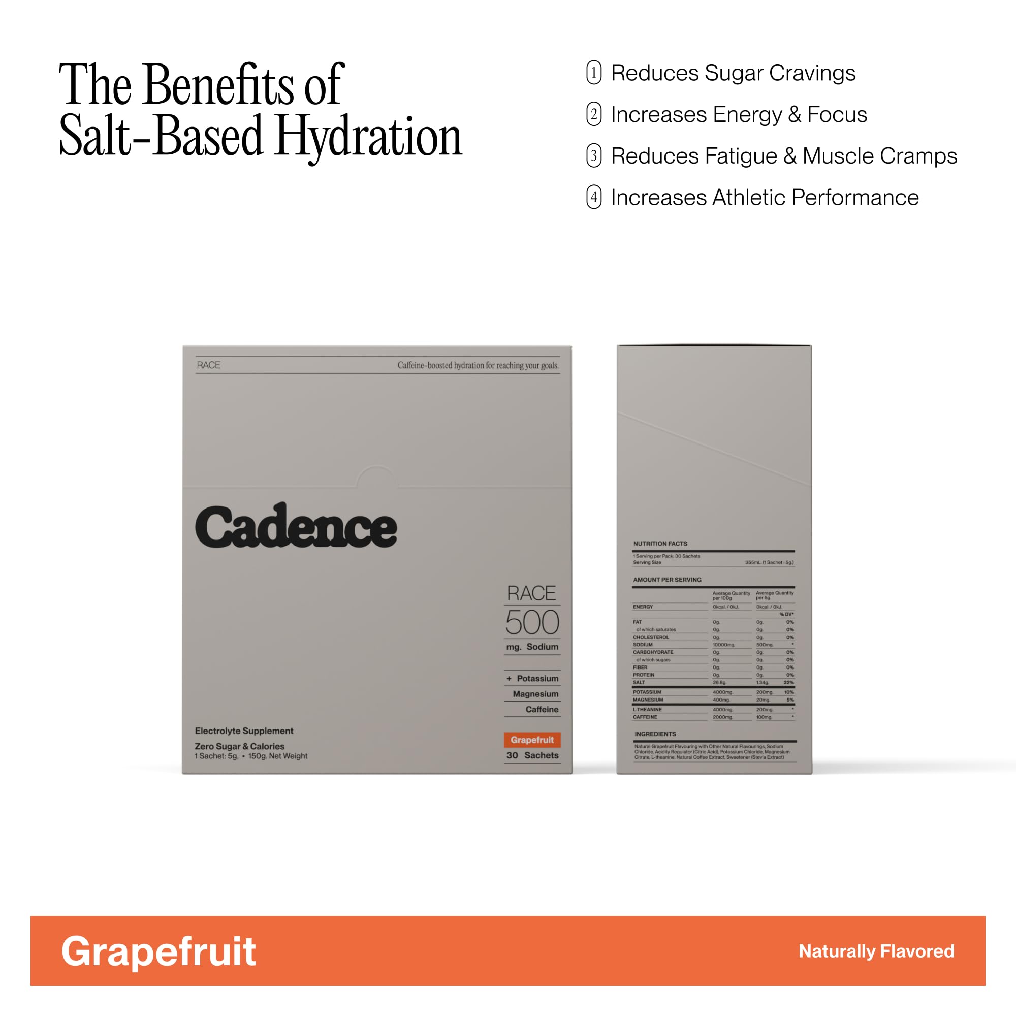 Cadence sachet being mixed with water for grapefruit hydration