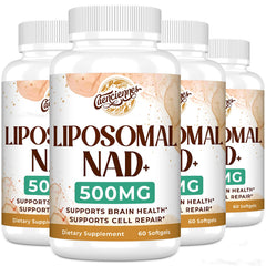Caenciennes Liposomal NAD+ 500mg bottle highlighting energy support benefits.