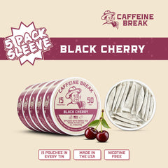 Caffeine Break Black Cherry pouches in pocket highlight discreet convenient boosts