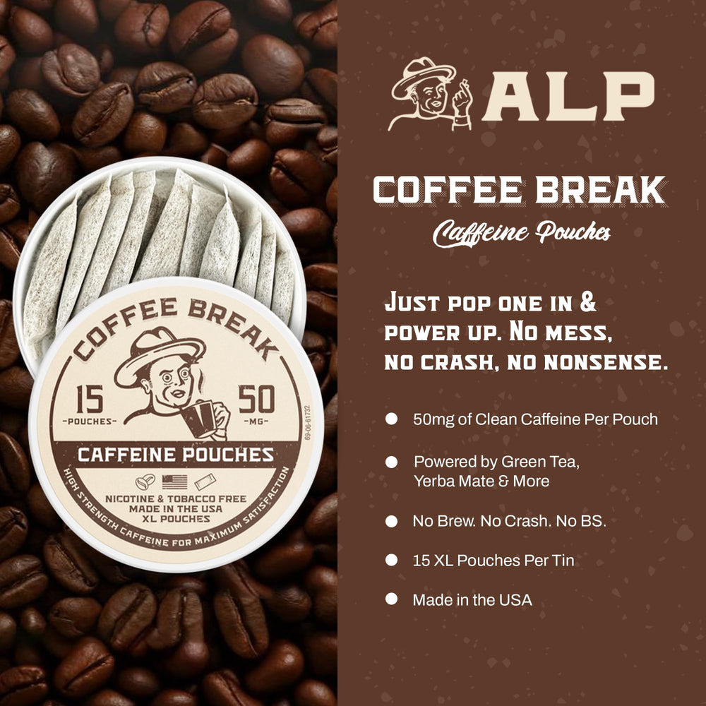Caffeine Break Coffee Break pouch ready for travel and activities.