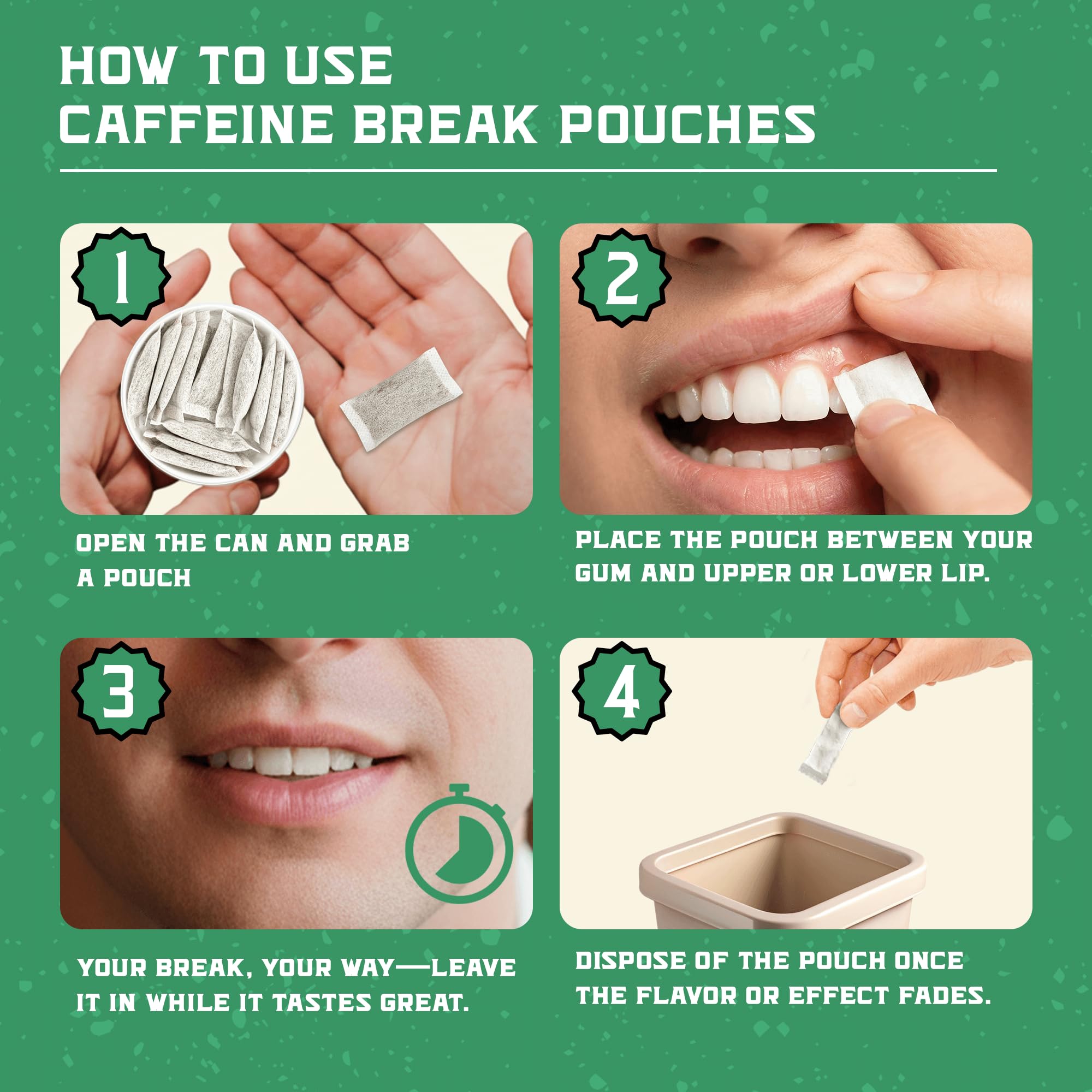 Caffeine Break Peppermint pouch in tin showcases portable on the go energy