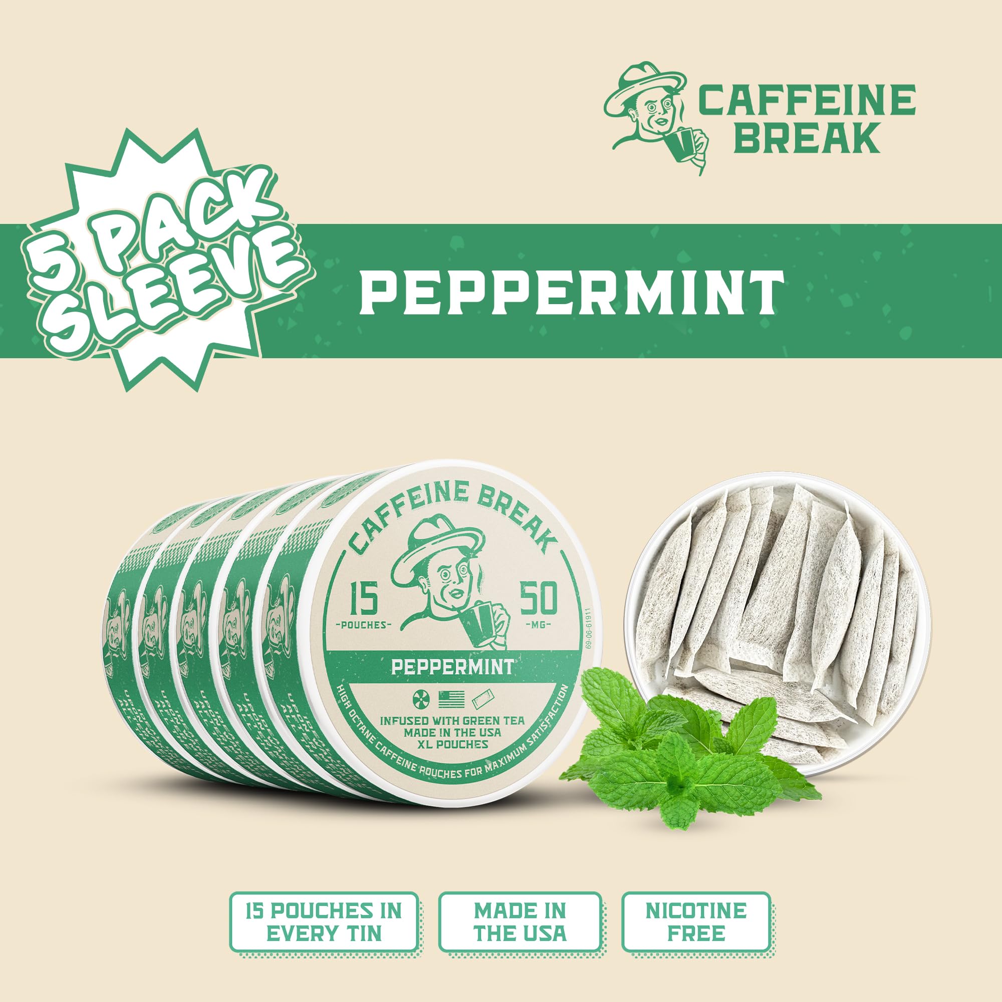 Caffeine Break Peppermint pouch on the go supports quick refresh