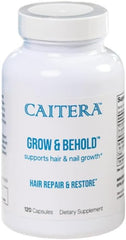 Caitera Grow & Behold bottle front showing vegan hair support for vitality