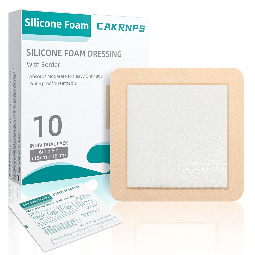 CAKRNPS silicone foam dressing 6x6 front view showing large wound coverage