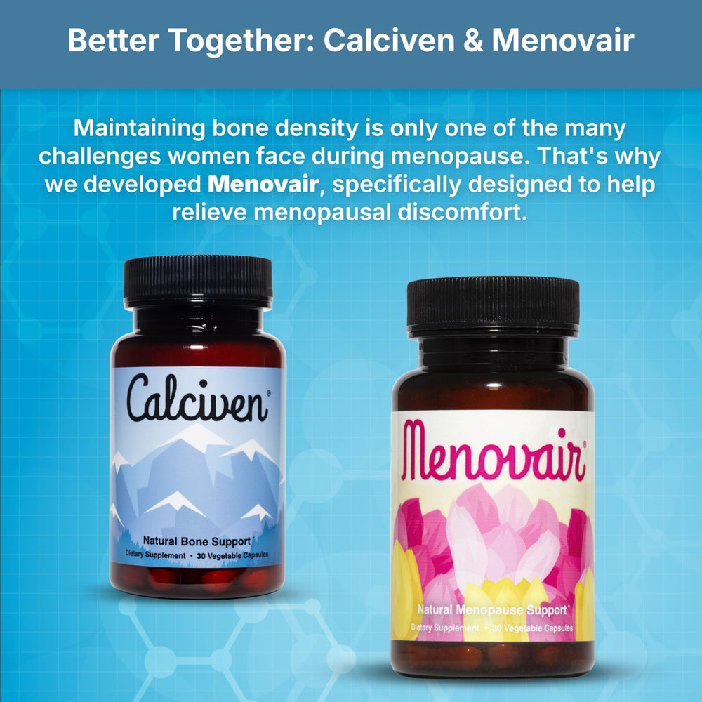 Illustrative Calciven branding with a bone health concept graphic.