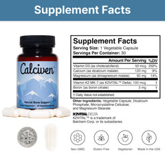 Close-up of Calciven ingredient list emphasizing key vitamins and minerals.