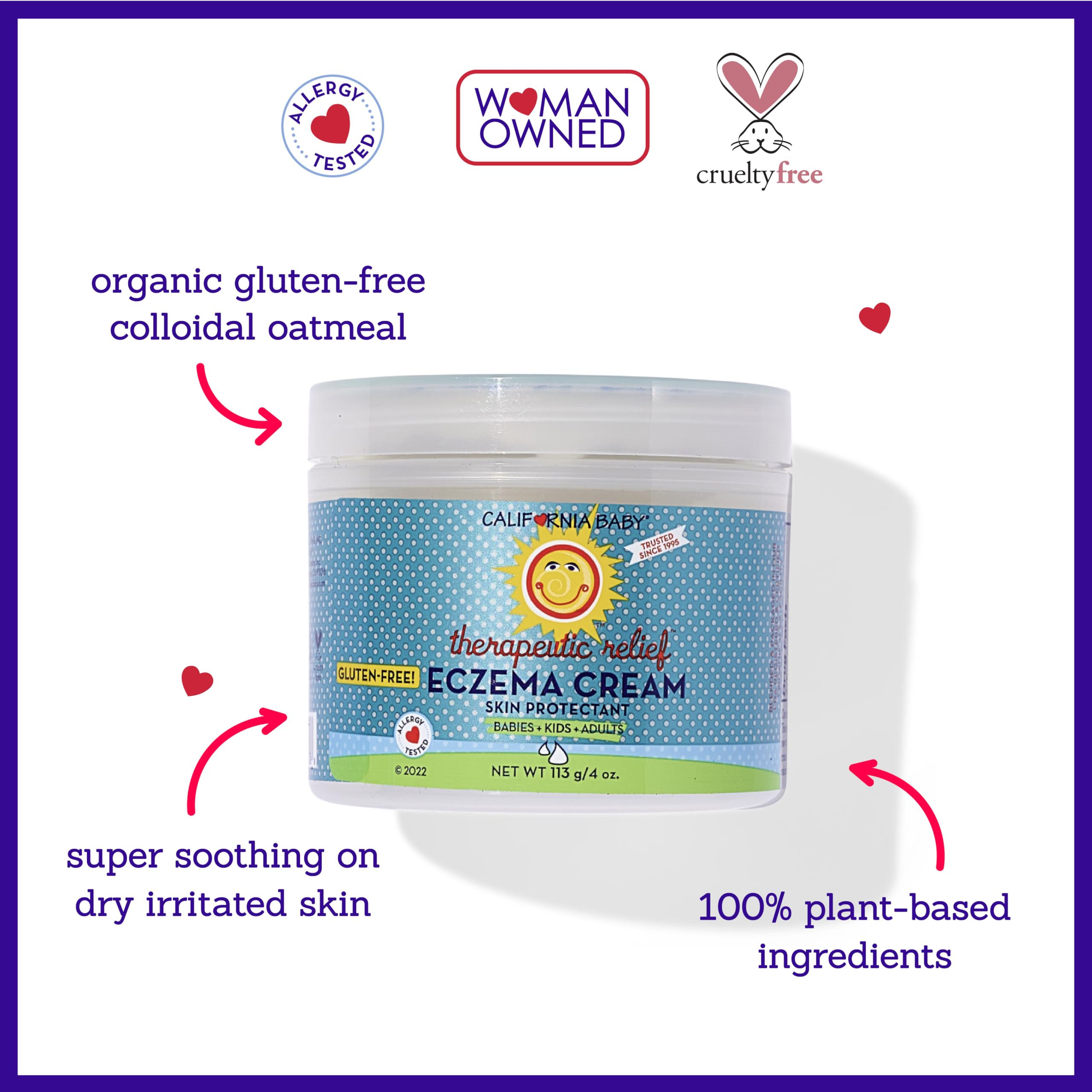 California Baby eczema cream features aloe vera gel for calm skin.