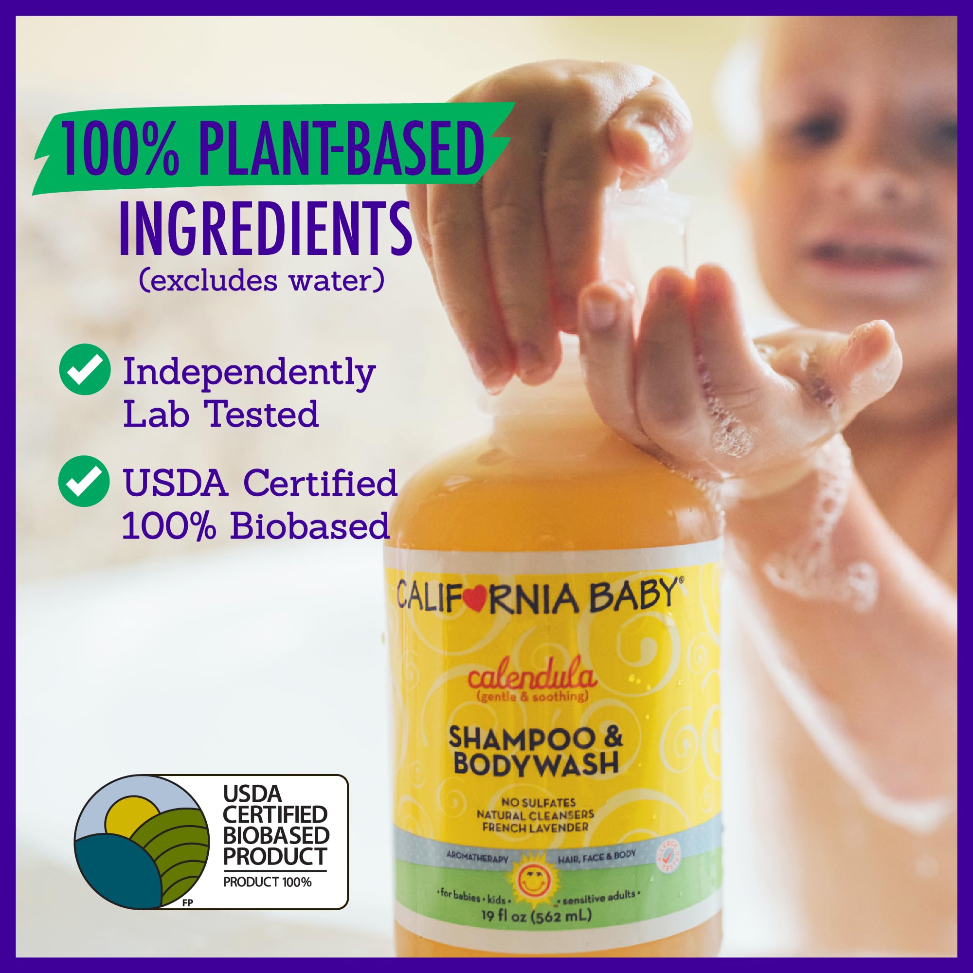 California Baby organic calendula and aloe ingredients shown.