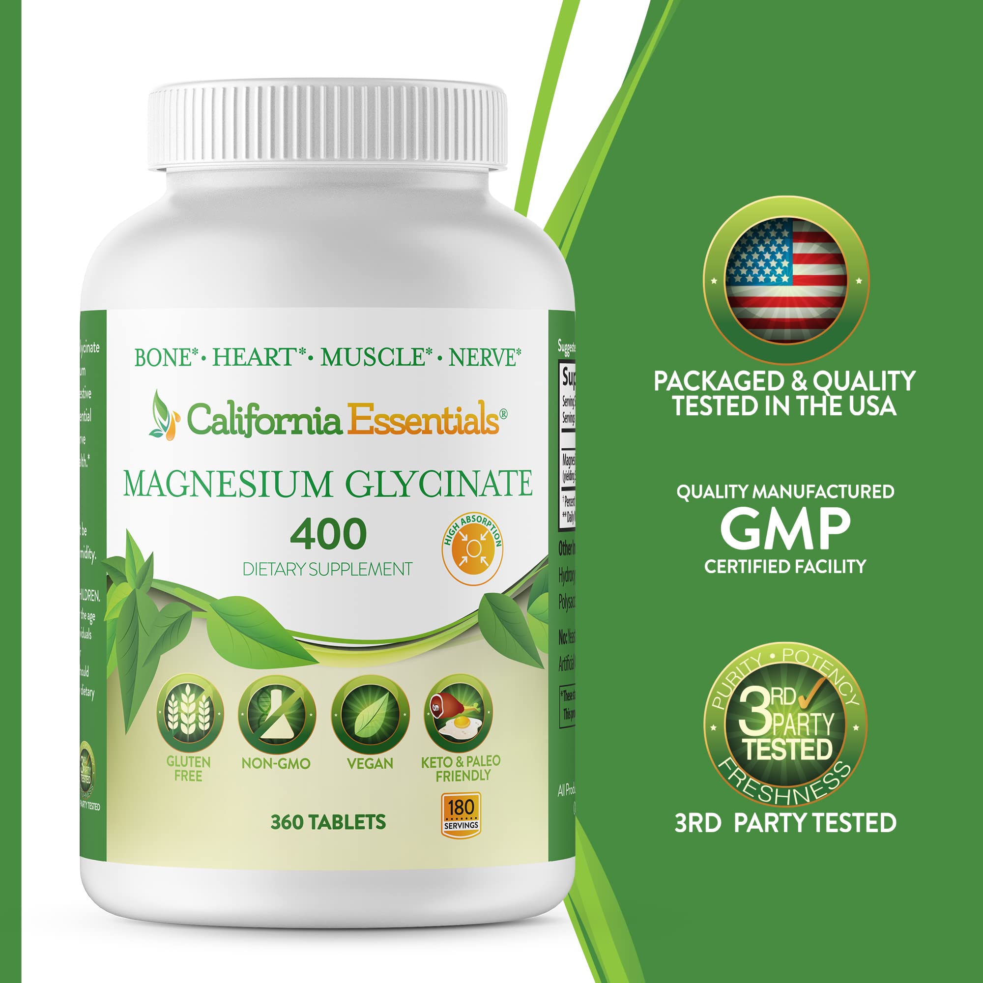 California Essentials magnesium glycinate capsules ready for daily use in bottle.