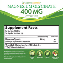 California Essentials glycinate ingredients list showing gluten-free and dairy-free options.