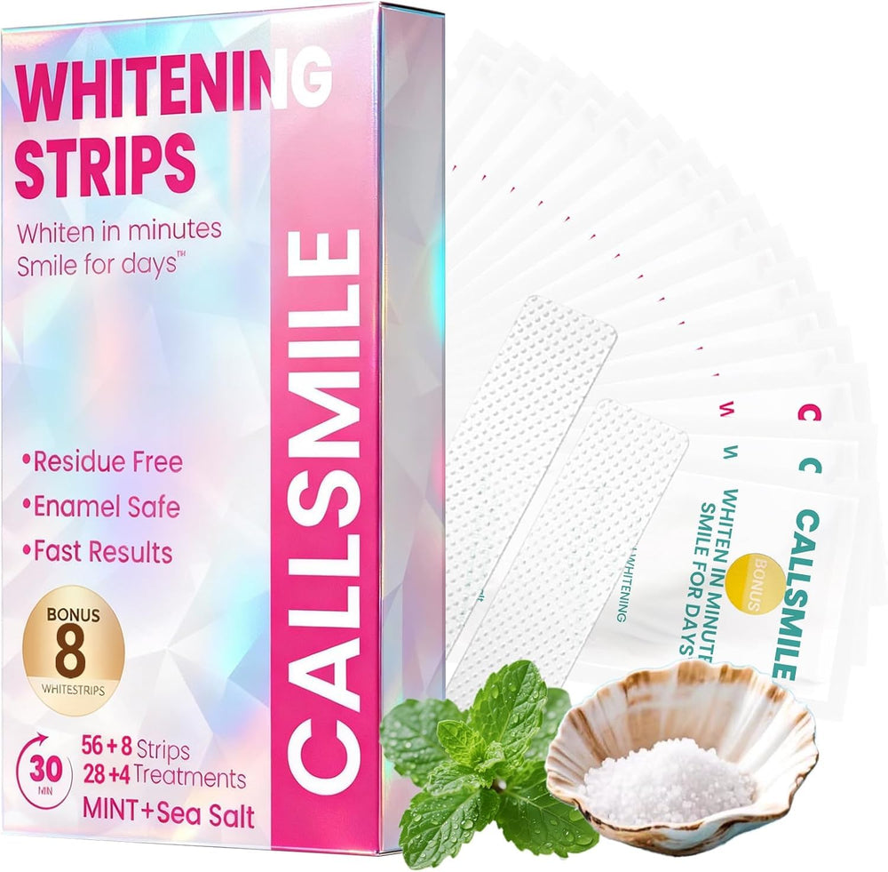 Callsmile teeth whitening strips box ready for 32 at-home treatments.