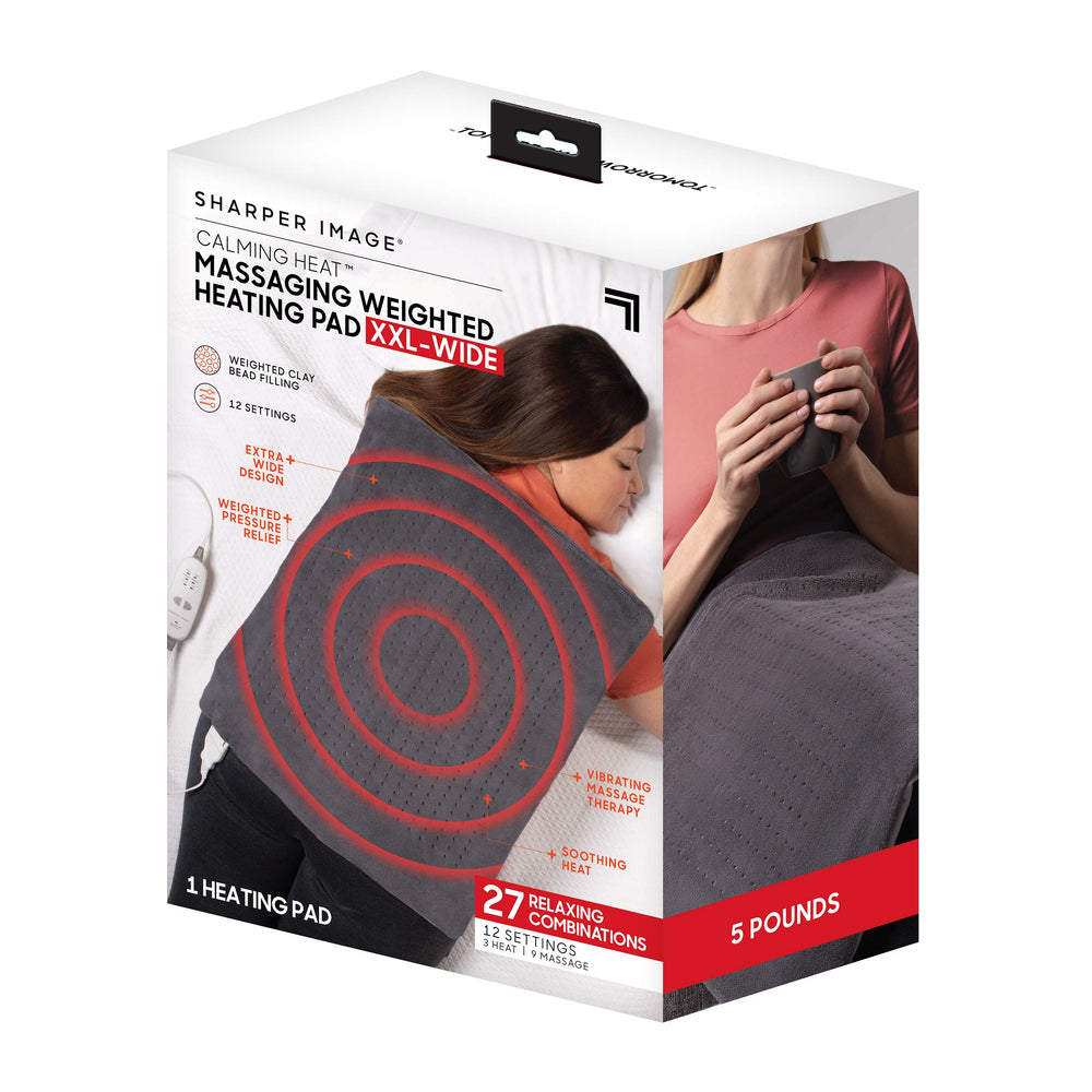 Calming Comfort Calming Heat XXL pad on back delivering targeted warmth for tense muscles.