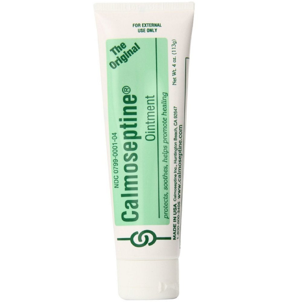 Calmoseptine ointment tubes in a pack, offering moisture barrier protection for irritated skin.