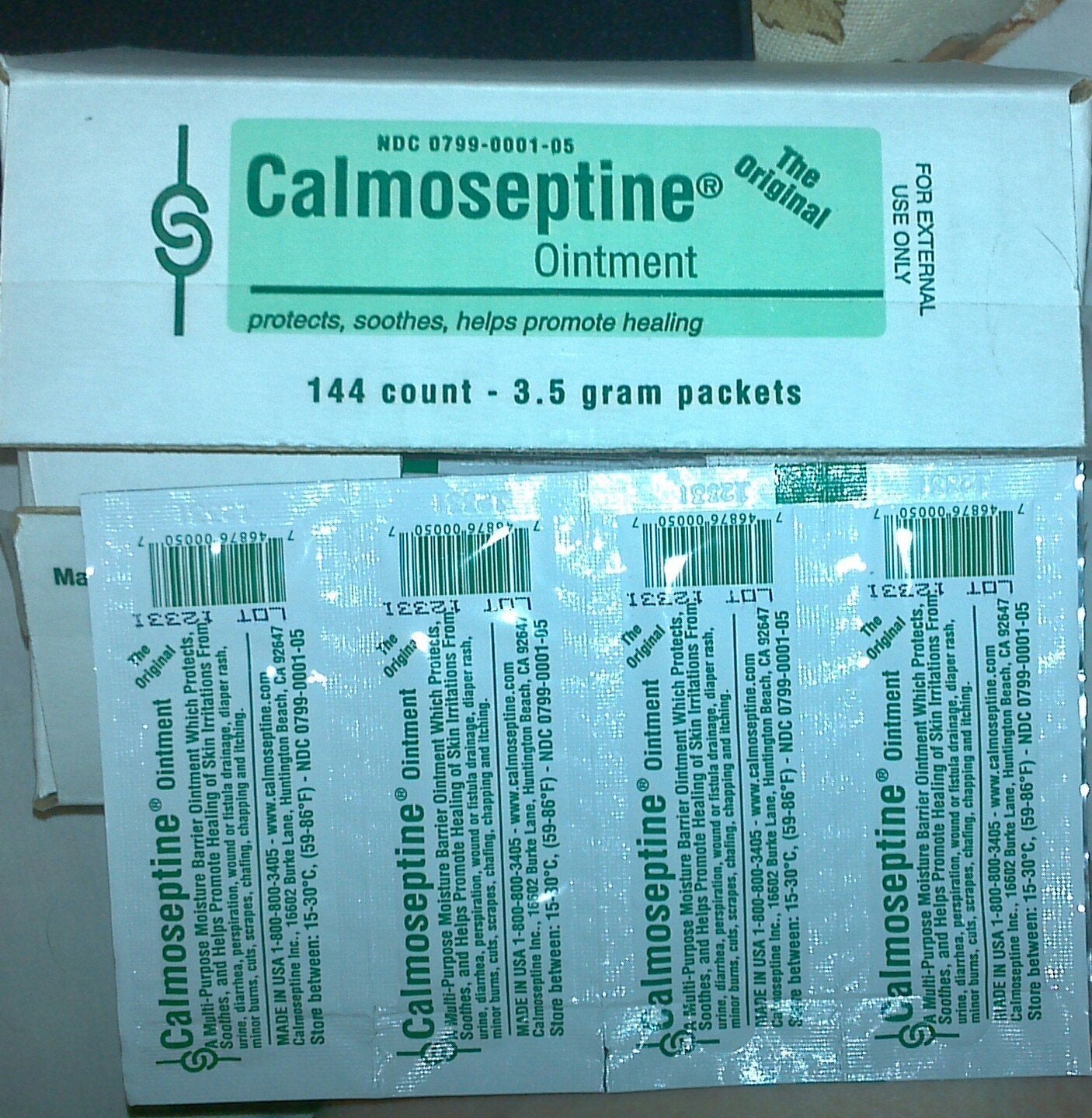 Calmoseptine ointment foil packet offers rash protection and skin comfort.