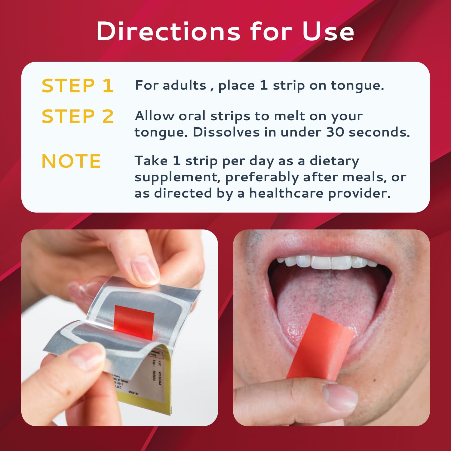 CALMOUR B12 Strips 30-count box emphasizes daily convenience and flavor.
