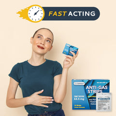 CALMOUR simethicone 62.5 mg in each strip provides bloating relief.