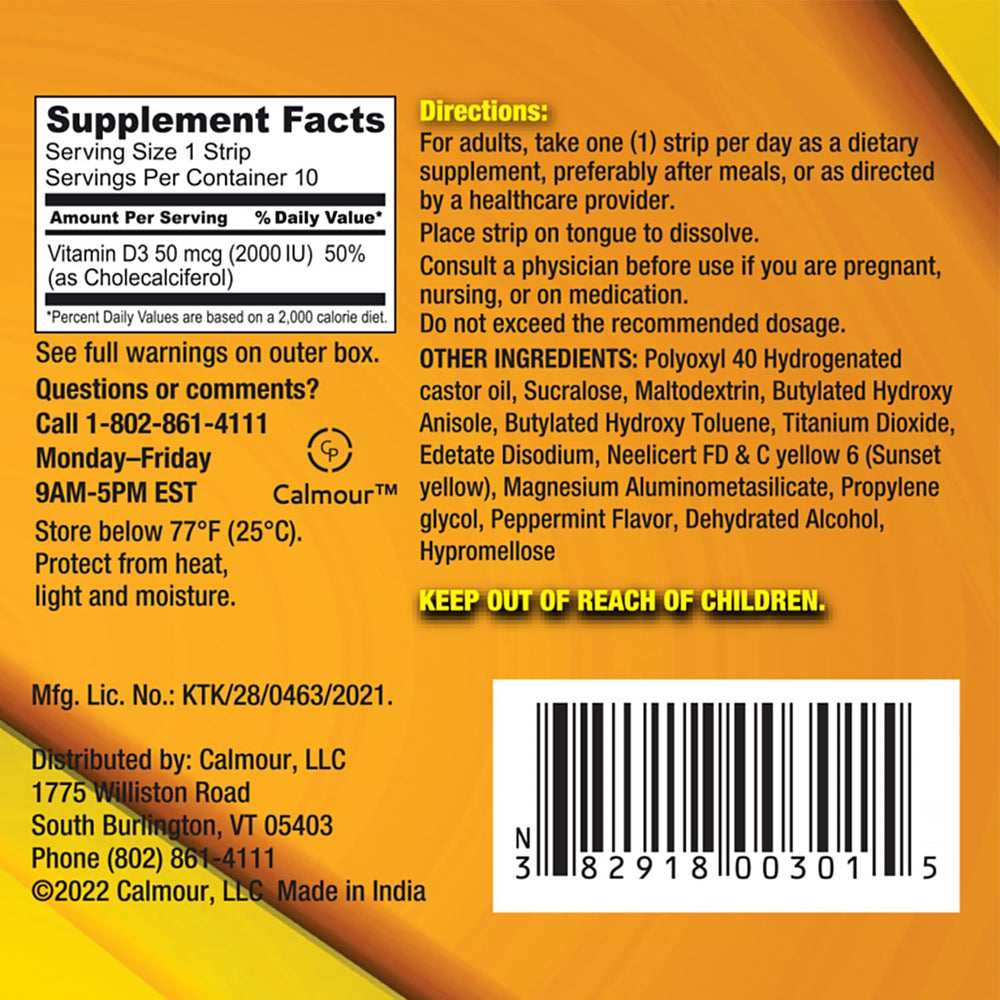 CALMOUR Vitamin D3 strip on the tongue with refreshing peppermint taste