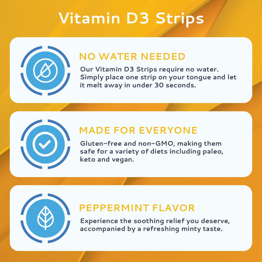 CALMOUR Vitamin D3 Strips 30-pack in peppermint flavor for easy wellness on the go