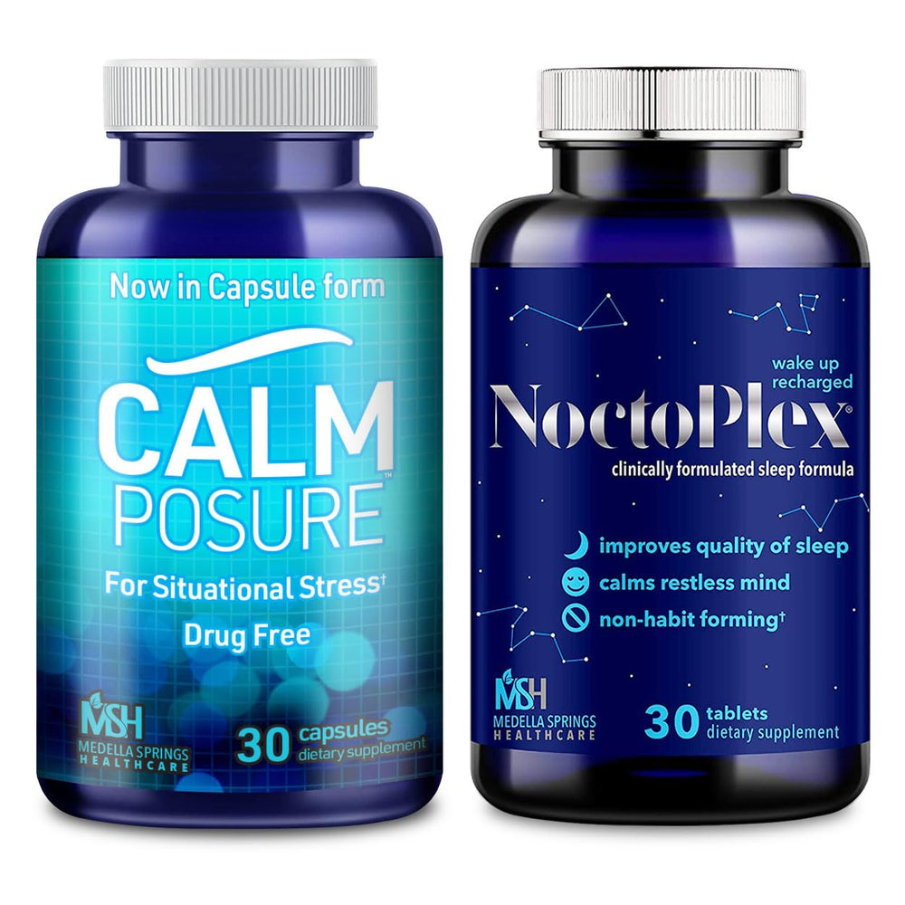 CALMPOSURE bottle-front showcasing a fast stress relief solution for busy moments