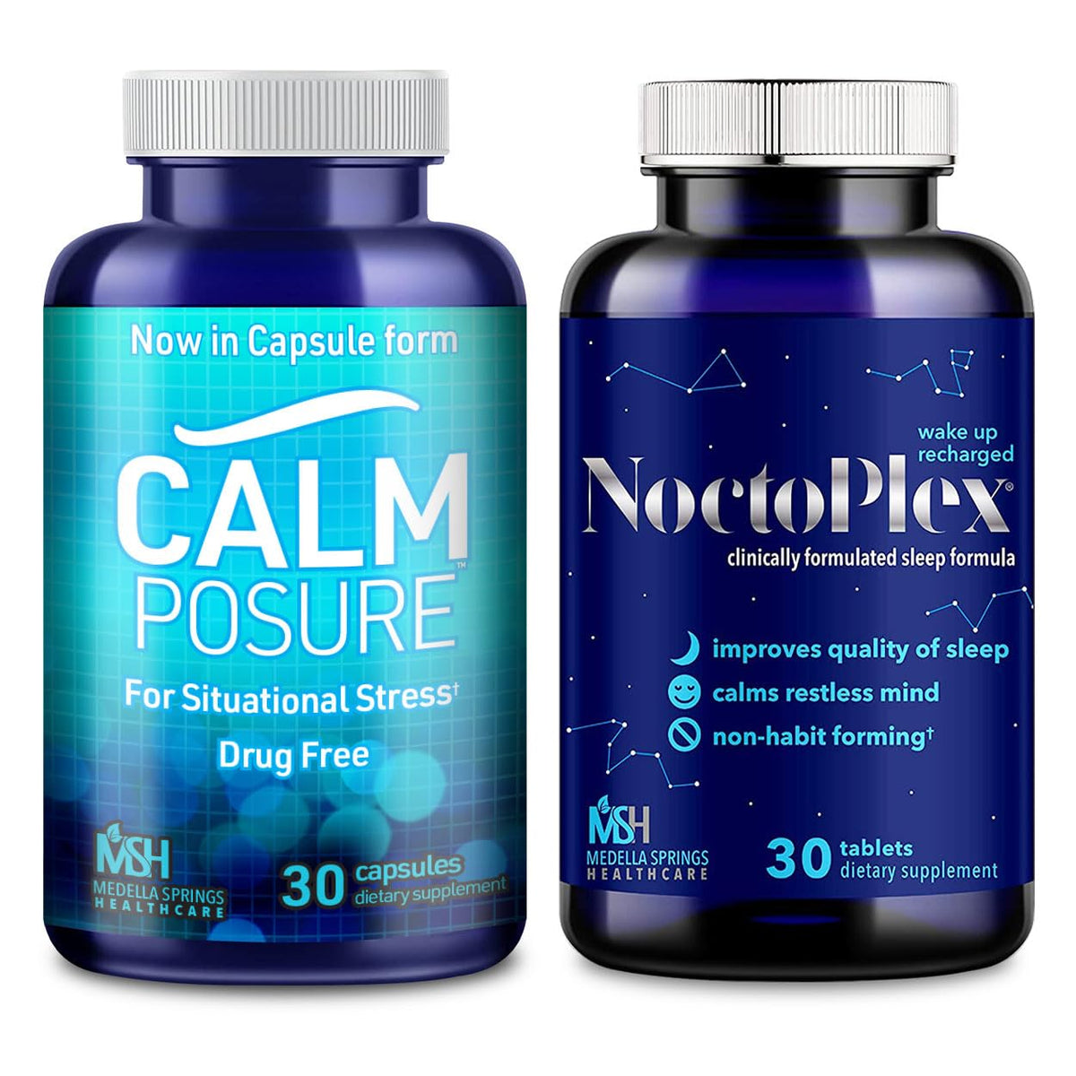 CALMPOSURE bottle-front showcasing a fast stress relief solution for busy moments