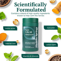 Calmposure label detail highlights ingredients and quality.