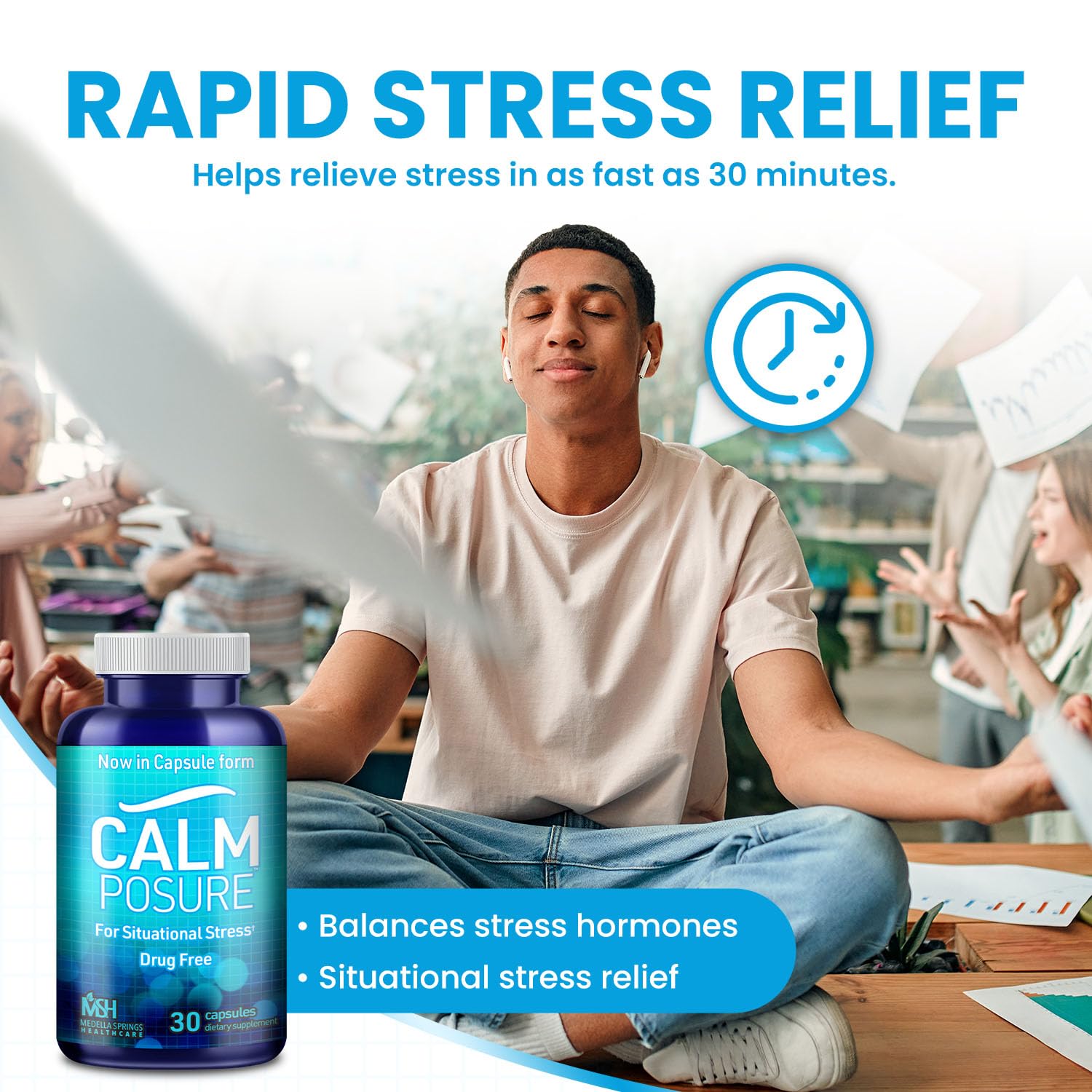 CALMPOSURE pill-closeup highlighting capsules designed for non-habit forming relief